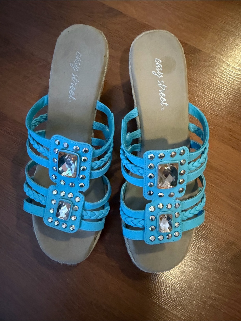 NWOT Easy Street Turquoise Embellished Slide Sandals